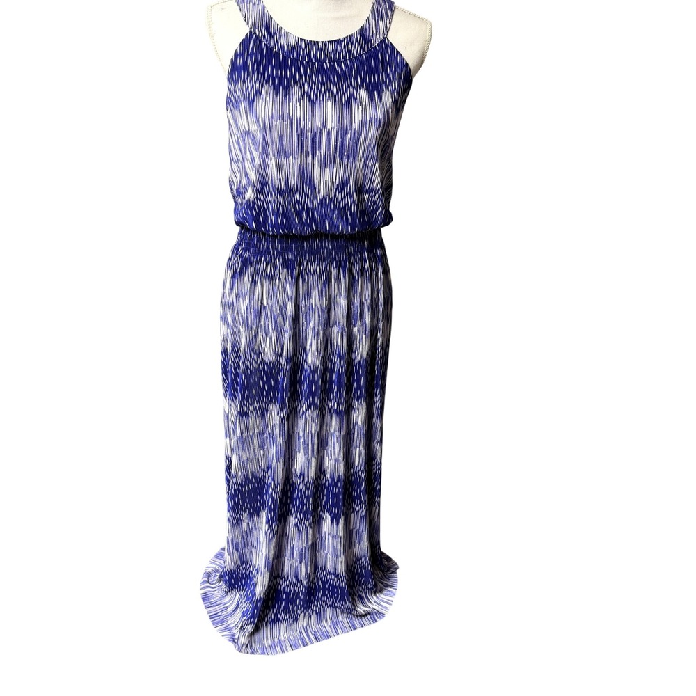 Chico's Blue Ikat Maxi Dress Sleeveless Smocked Waist Size‎ 0 Small